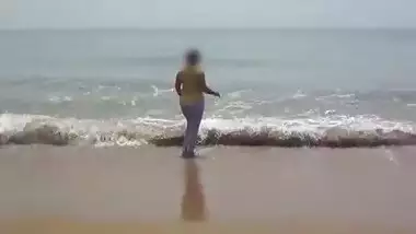 Desi wifey On Beach - Wet & Transparent Cloth 