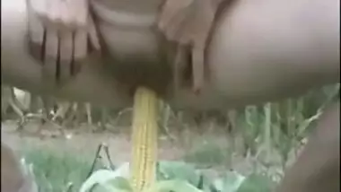 Punjabi wife fucking herself with corn bhutta in fields