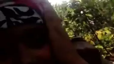 Teen couple outdoor fun gf giving her boobs to bf