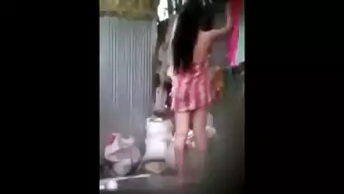 Desi village girl outdoor bath